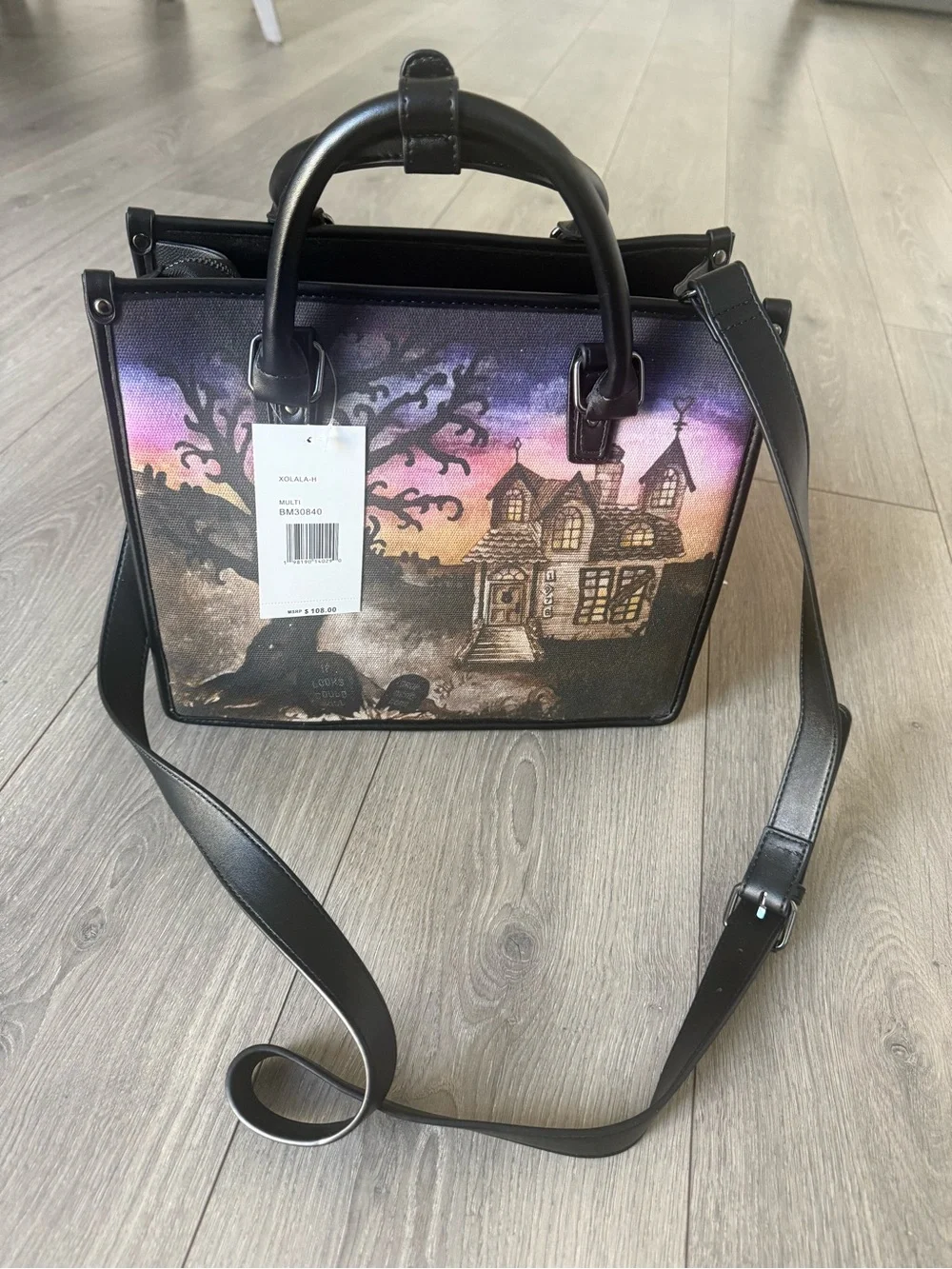 Betsey Johnson Haunted House Satchel in Purple, Pink, Black